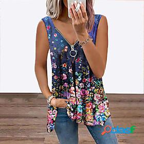 Womens Tank Top Vest Floral Theme Floral V Neck Flowing