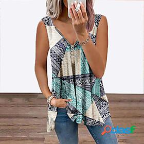 Womens Tank Top Vest Geometric Abstract V Neck Flowing tunic