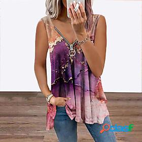 Womens Tank Top Vest Graphic Abstract V Neck Flowing tunic