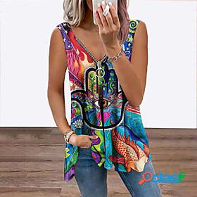 Womens Tank Top Vest Graphic Snake Print Fish V Neck Flowing