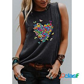 Womens Tank Top Vest T shirt Graphic Butterfly Heart Round