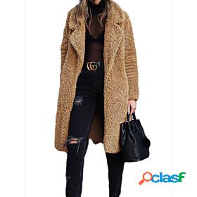 Womens Teddy Coat Fall Winter Daily Long Coat Shirt Collar