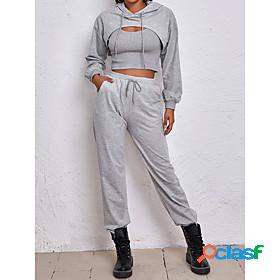 Womens Women Basic Cinched Plain Sport Casual Two Piece Set