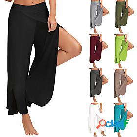 Womens Yoga Pants High Split Palazzo Wide Leg Bottoms