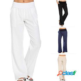 Womens Yoga Pants High Waist Bottoms Wide Leg Solid Color