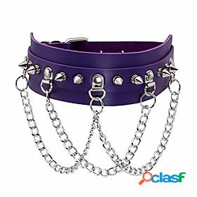 cool rivet spike studed pu leather choker necklace alloy