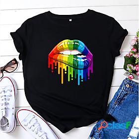 imilan womens rainbow shirt pride color lips printed casual