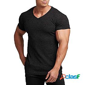 mens muscle t shirts stretch short sleeve v neck