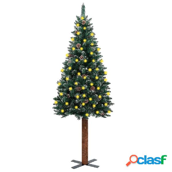 vidaXL Albero di Natale Sottile LED e Legno Neve Bianca