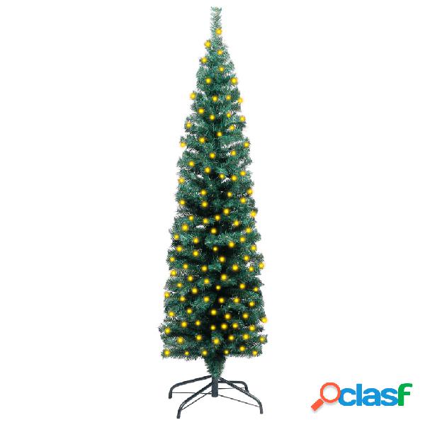 vidaXL Albero di Natale Sottile con Luci LED Supporto Verde