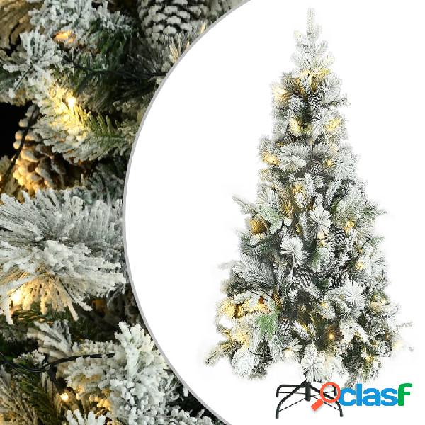 vidaXL Albero di Natale con Neve Floccata LED e Pigne 225 cm