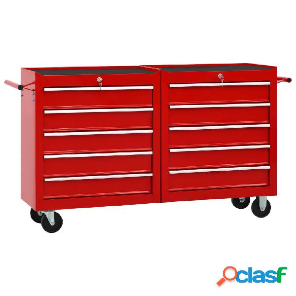 vidaXL Carrello Portautensili con 10 Cassetti in Acciaio