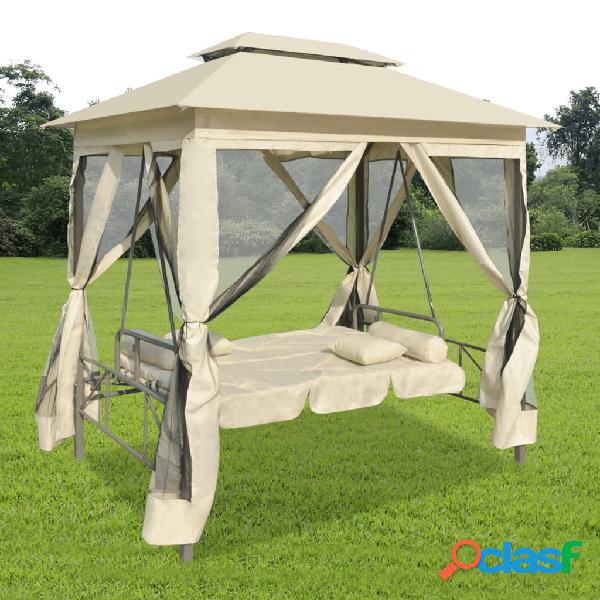 vidaXL Gazebo Convertibile Panchina a Dondolo Bianco Crema