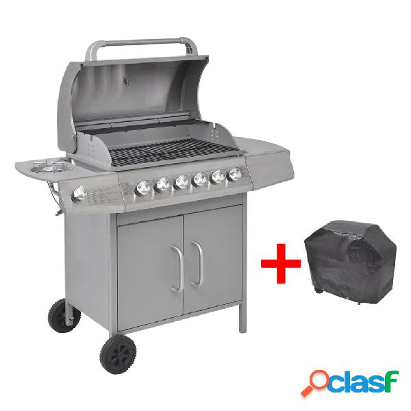 vidaXL Griglia Barbecue a Gas 6+1 Fornelli Argento