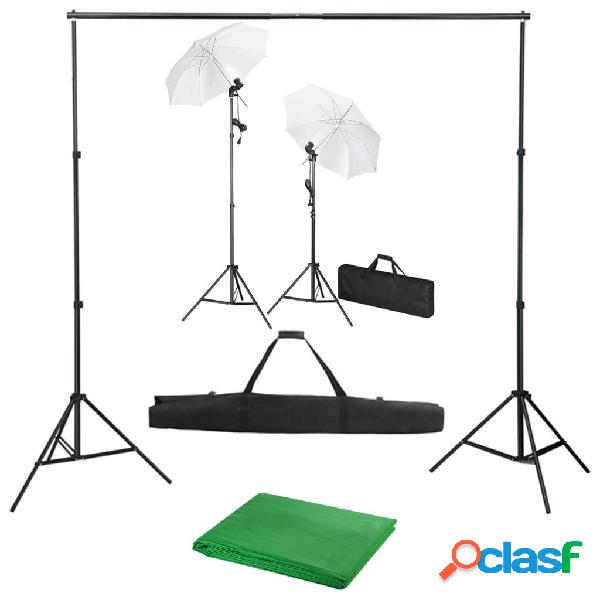 vidaXL Kit Studio Fotografico con Fondale Luci e Ombrelli