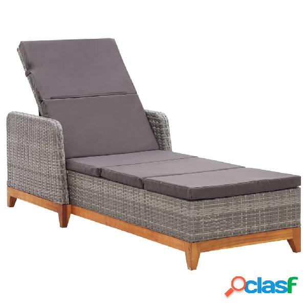 vidaXL Lettino Prendisole Polyrattan e Legno Massello di
