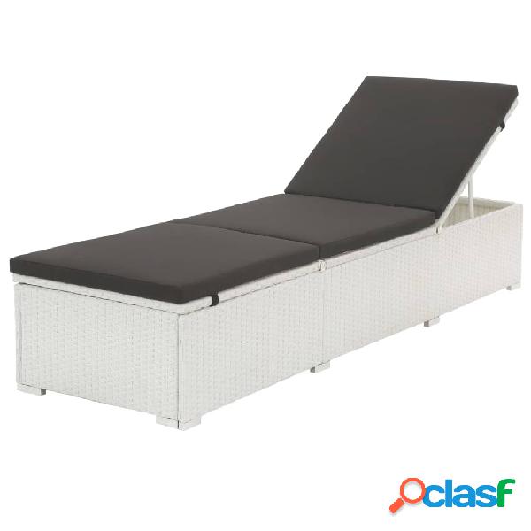 vidaXL Lettino Prendisole con Cuscino in Polyrattan Bianco