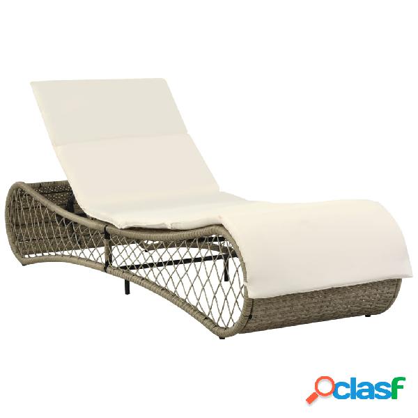 vidaXL Lettino Prendisole con Cuscino in Polyrattan Grigio