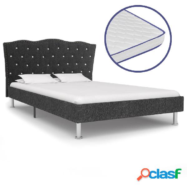 vidaXL Letto con Materasso Memory Foam Tessuto Grigio Scuro