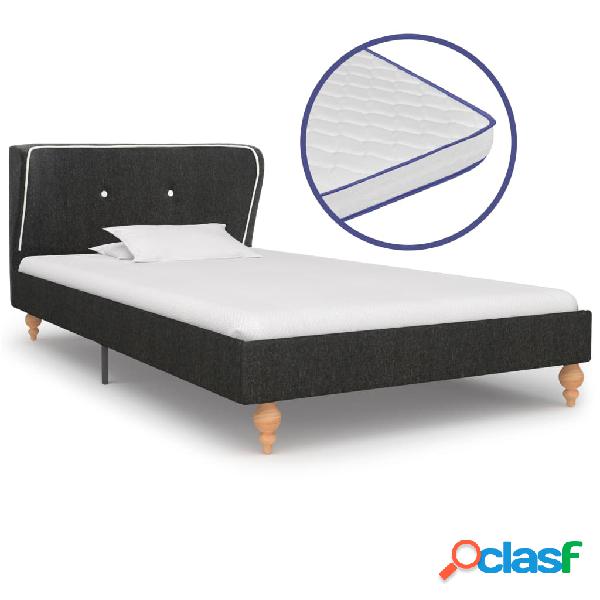 vidaXL Letto e Materasso Memory Foam Tela Ruvida Grigio