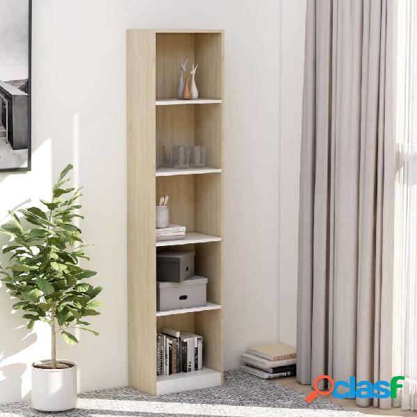 vidaXL Libreria 5 Ripiani Bianca Rovere Sonoma 40x24x175 cm