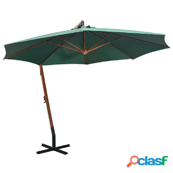 vidaXL Ombrellone Pensile 350 cm Palo in Legno Verde