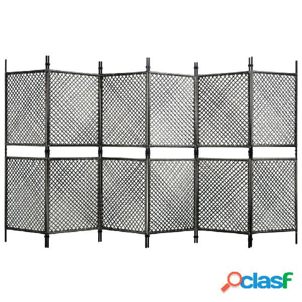 vidaXL Paravento a 6 Pannelli in Polyrattan Antracite