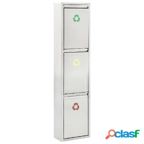 vidaXL Pattumiera per Riciclaggio Argento Acciaio Inox 24 L