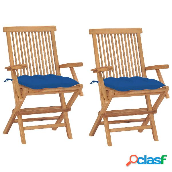 vidaXL Sedie da Giardino con Cuscini Blu 2 pz in Massello di