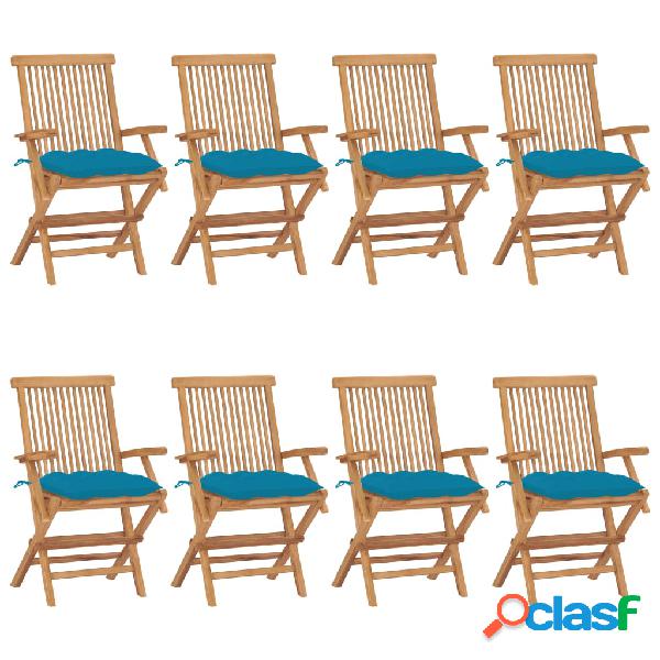 vidaXL Sedie da Giardino con Cuscini Celesti 8 pz in