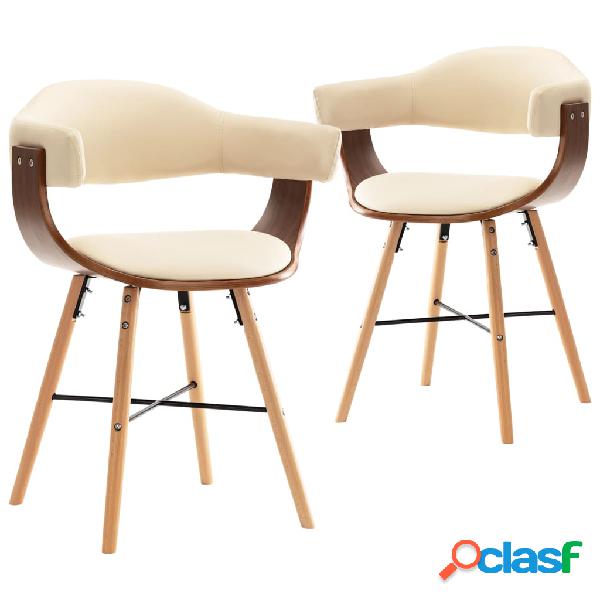 vidaXL Sedie da Pranzo 2 pz Crema in Similpelle e Legno