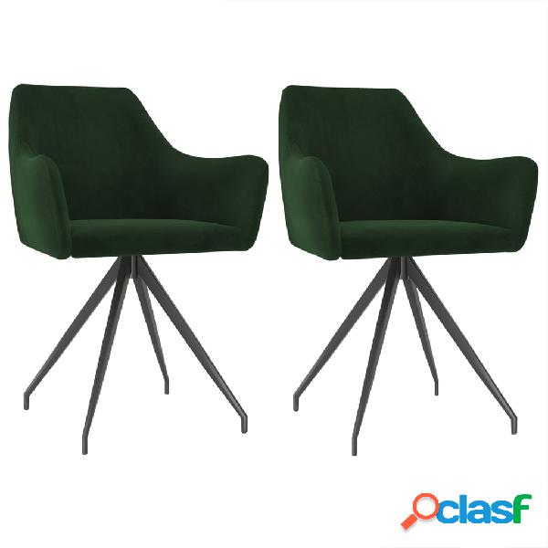 vidaXL Sedie da Pranzo 2 pz Verde Scuro in Velluto