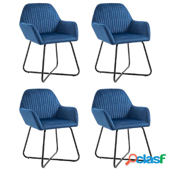 vidaXL Sedie da Pranzo 4 pz Blu in Velluto