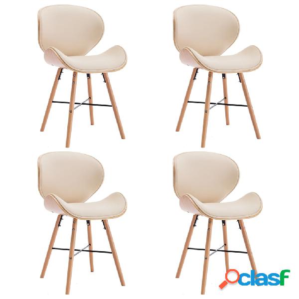 vidaXL Sedie da Pranzo 4 pz Crema in Similpelle e Legno
