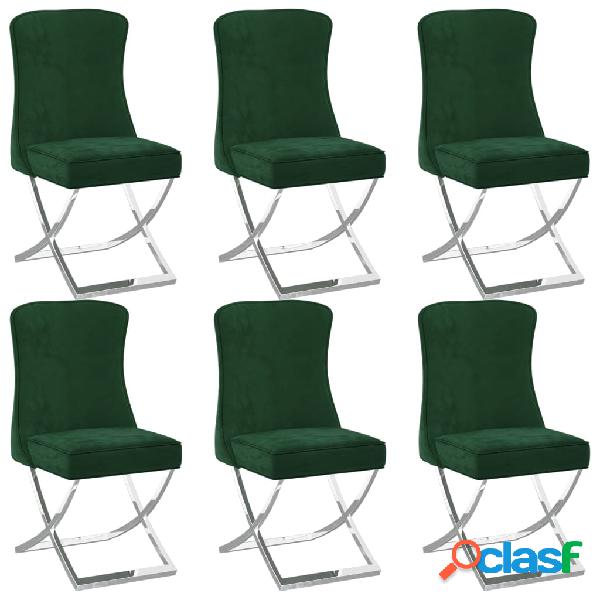 vidaXL Sedie da Pranzo 6 pz Verde Scuro 53x52x98 cm in