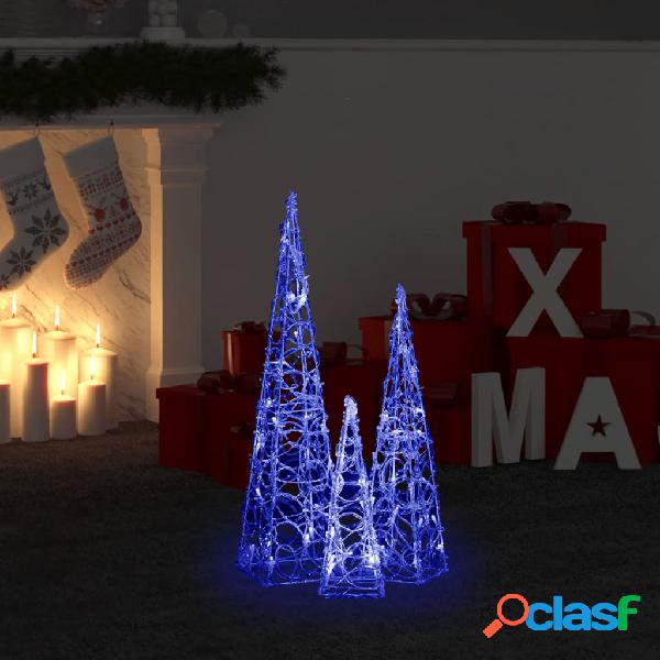 vidaXL Set Coni Luce LED Decorativi Acrilici Blu 30/45/60cm