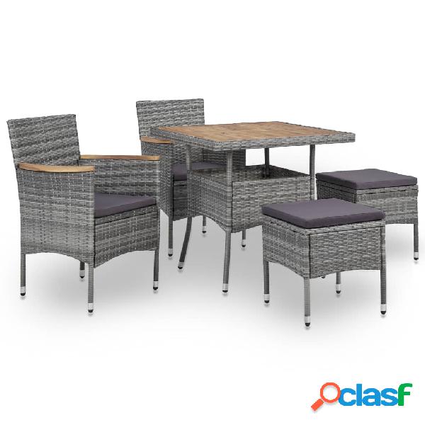 vidaXL Set Pranzo da Giardino 5 pz Grigio Polyrattan e Legno