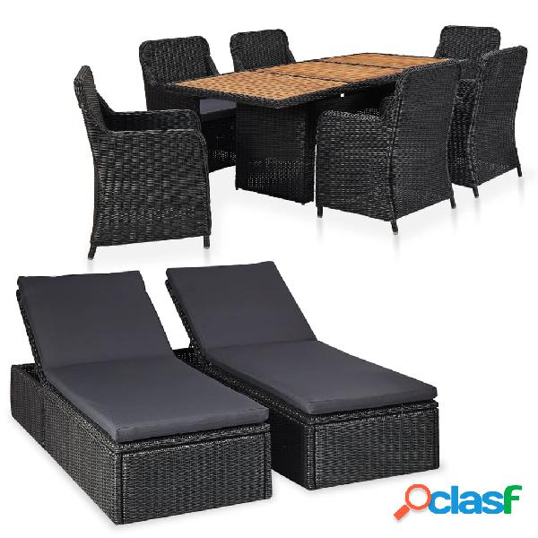 vidaXL Set Salotto da Giardino 9 pz in Polyrattan Nero