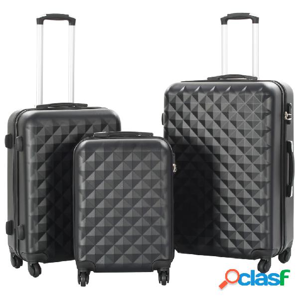 vidaXL Set Trolley a Custodia Rigida 3 pz Nero in ABS