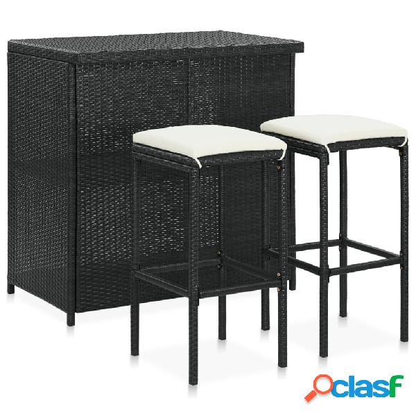 vidaXL Set da Bar 3 pz in Polyrattan Nero