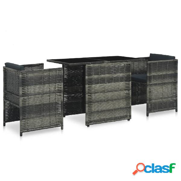 vidaXL Set da Bistrot 3 pz con Cuscini in Polyrattan Grigio