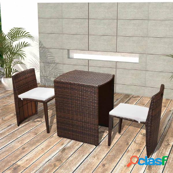 vidaXL Set da Bistrot 3 pz con Cuscini in Polyrattan Marrone