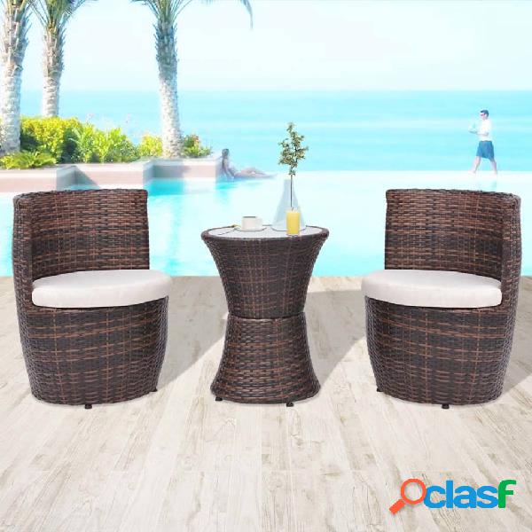 vidaXL Set da Bistrot 3 pz con Cuscini in Polyrattan Marrone