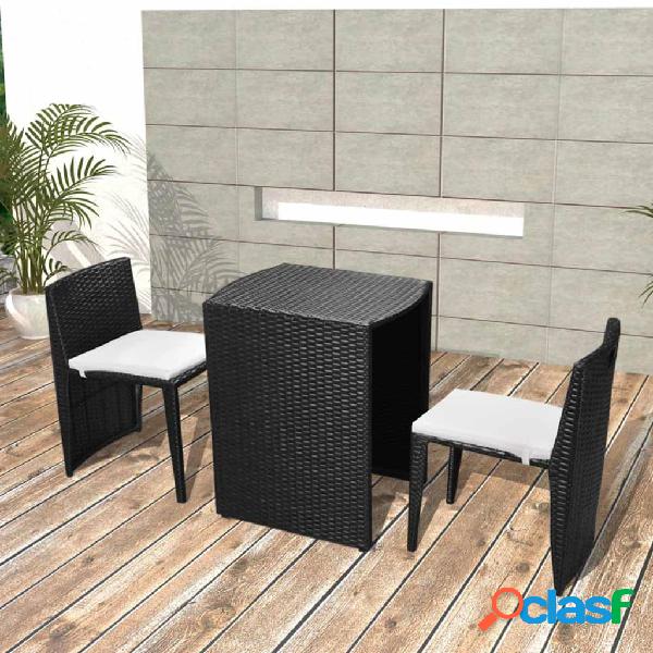 vidaXL Set da Bistrot 3 pz con Cuscini in Polyrattan Nero