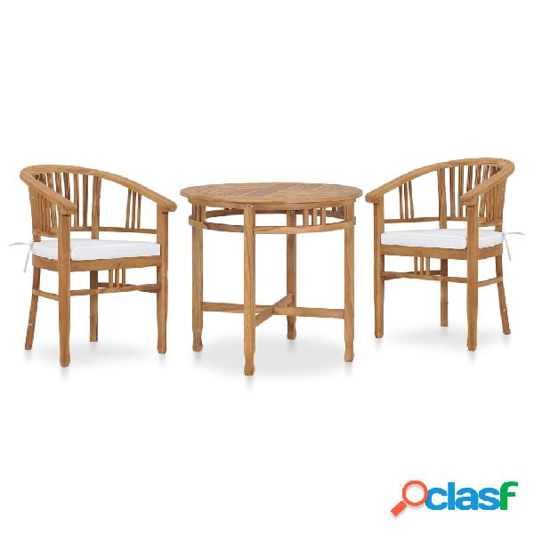vidaXL Set da Pranzo da Giardino 3 pz con Cuscini in Legno