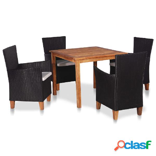 vidaXL Set da Pranzo da Giardino 5 pz in Polyrattan Nero e