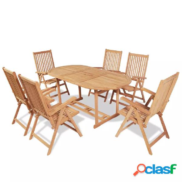 vidaXL Set da Pranzo da Giardino 7pz Sedie Pieghevoli