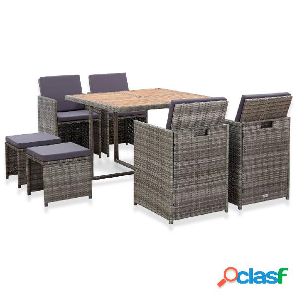 vidaXL Set da Pranzo da Giardino 9 pz Polyrattan e Acacia