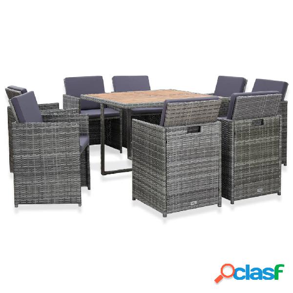 vidaXL Set da Pranzo da Giardino 9 pz e Cuscini Polyrattan