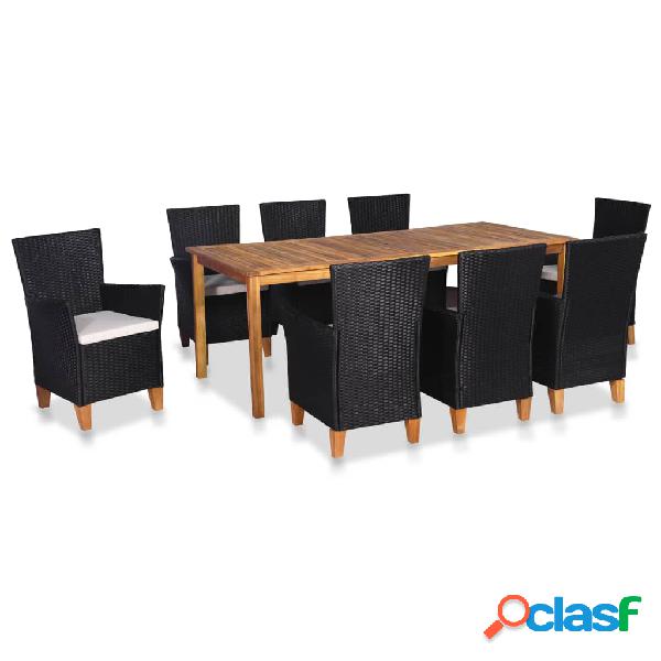 vidaXL Set da Pranzo da Giardino 9 pz in Polyrattan Nero e
